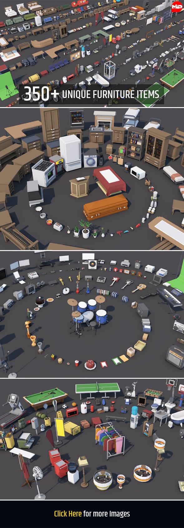 Low Poly Interior Furniture Pack Collection - 3DOcean Item for Sale