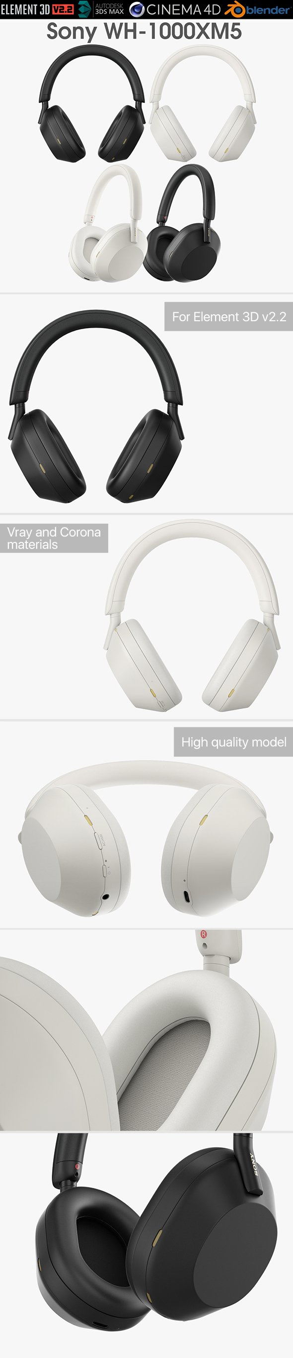 Sony WH-1000XM5 Headphones - 3DOcean Item for Sale