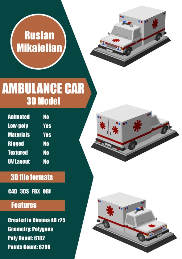 Ambulance Low Poly - 3DOcean Item for Sale