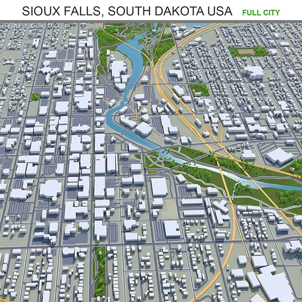 Sioux Falls city South Dakota USA 3d model 40km - 3DOcean Item for Sale