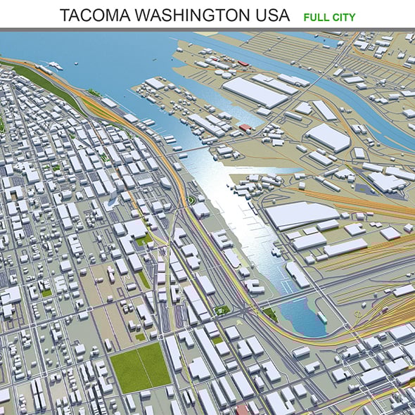 Tacoma city Washington USA 3d model 50km - 3DOcean Item for Sale