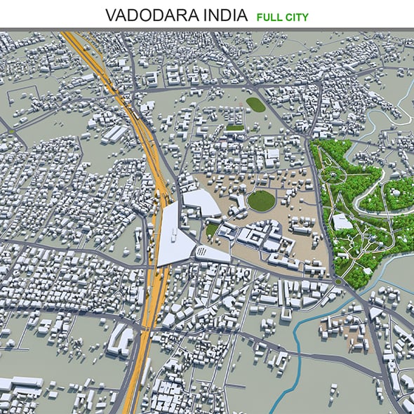 Vadodara city India 3d model 30km - 3DOcean Item for Sale