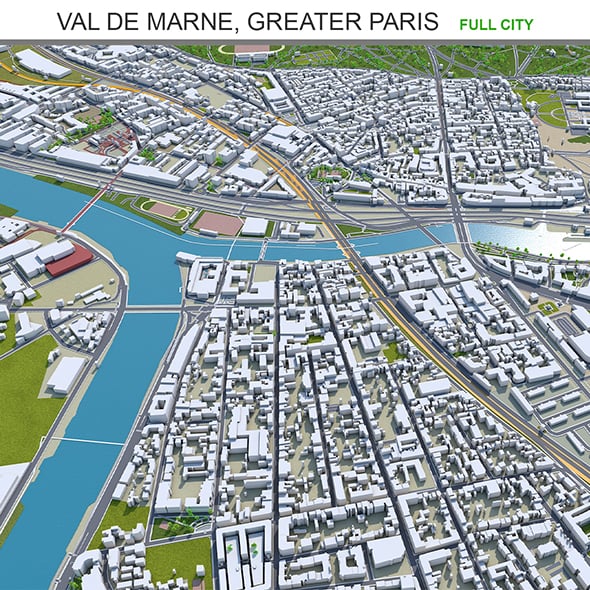 Val De Marne city Greater Paris 3d model 37km - 3DOcean Item for Sale