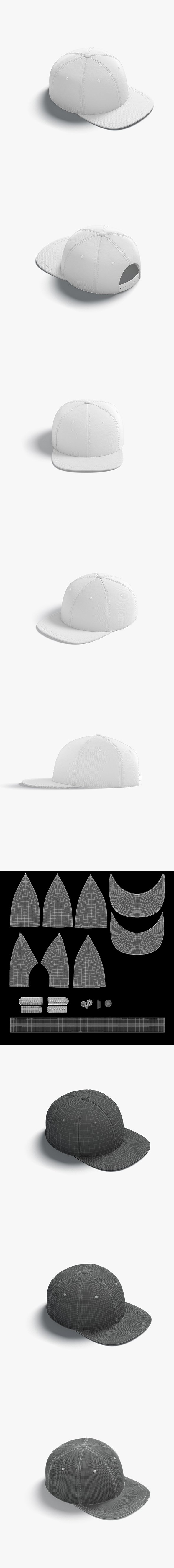 Snapback Cap white headwear with flat visor - 3DOcean Item for Sale