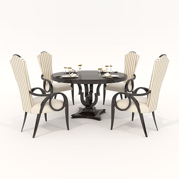 European Style Dining Table and Chairs 13 - 3DOcean Item for Sale