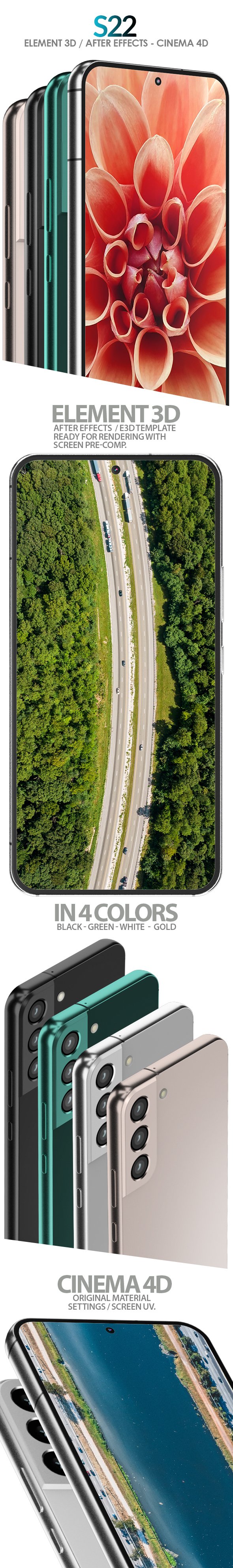 Galaxy S22 3D Model for Element 3D & Cinema 4D - 3DOcean Item for Sale