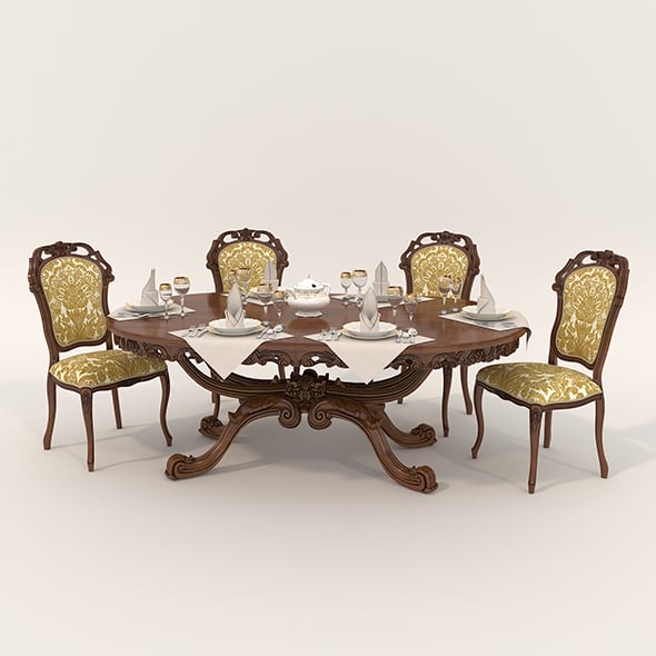 Classic Dining Table and Chairs 18 - 3DOcean Item for Sale