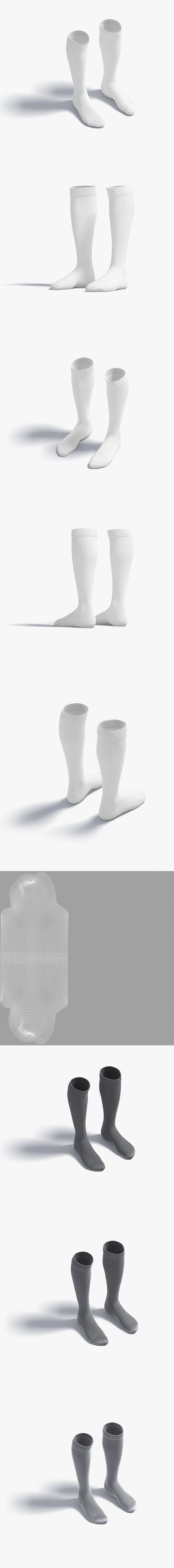 White Knee High Socks - fabric sox pair - 3DOcean Item for Sale
