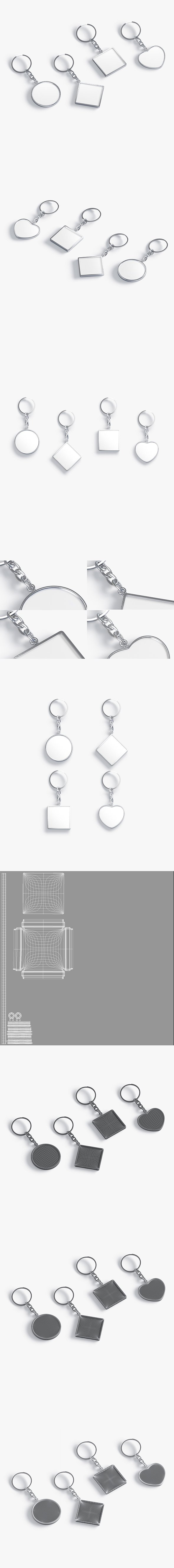 Keychain Shapes set - round square rhombus heart key tag holder - 3DOcean Item for Sale