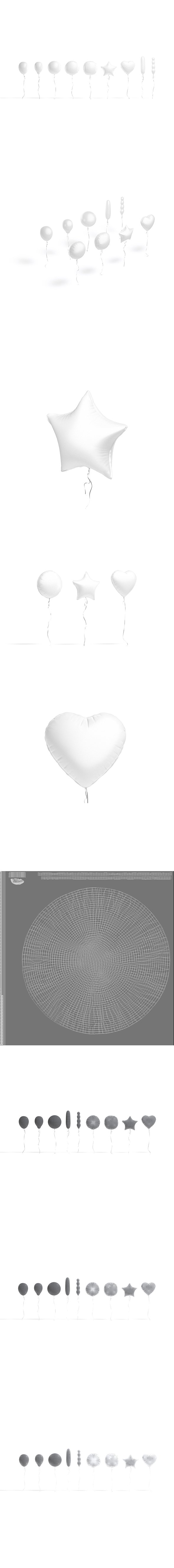 White Helium Balloons Set - 9 foil gift balloon shapes - 3DOcean Item for Sale