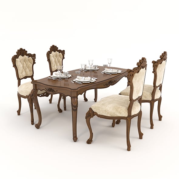 Classic Dining Table and Chairs 21 - 3DOcean Item for Sale