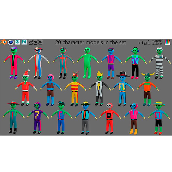 Cartoon characters-3 aliens - 3DOcean Item for Sale