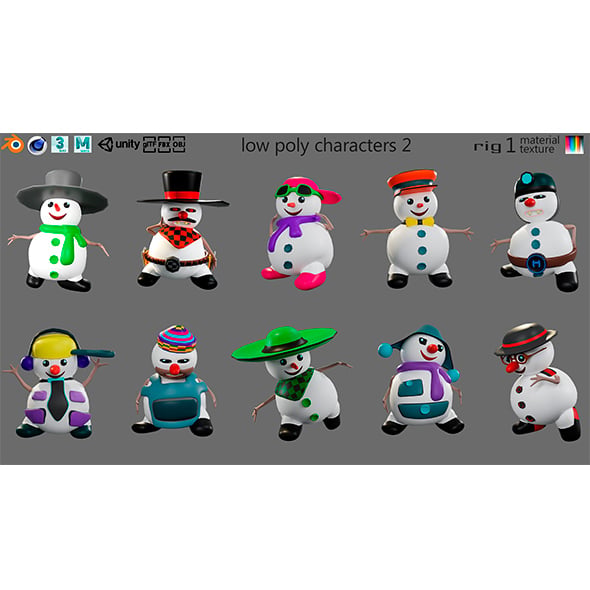 Cartoon characters-2 snowmen - 3DOcean Item for Sale