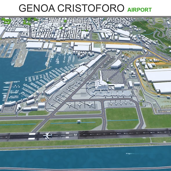 Genoa Cristoforo Colombo Airport 3d model - 3DOcean Item for Sale
