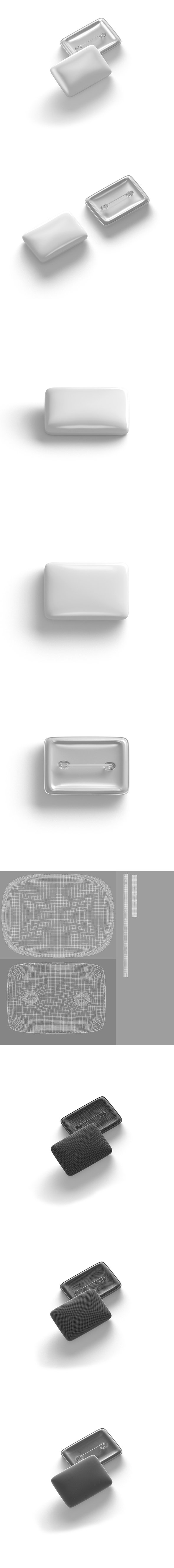 White Rectangular Button Badge - plastic clutch pin - 3DOcean Item for Sale
