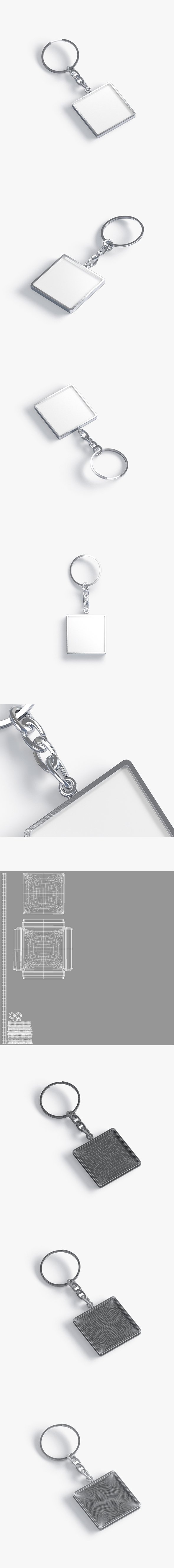 White Square Keychain - key tag holder - 3DOcean Item for Sale