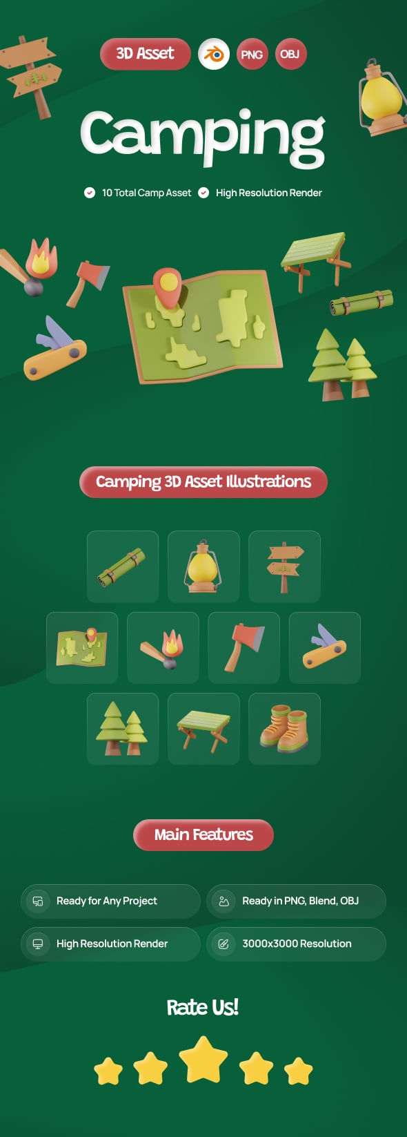 Camping Stuff 3D Asset Illustrations - 3DOcean Item for Sale