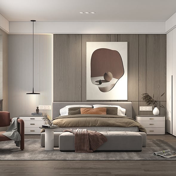 Modern Bedroom Interior Scene 25 - 3DOcean Item for Sale