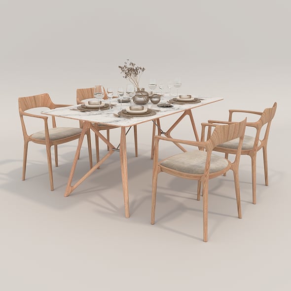 Dining Table and Chairs 3 - 3DOcean Item for Sale