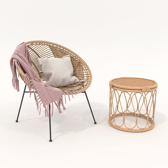 Rattan Table and Chairs Set 3 - 3DOcean Item for Sale