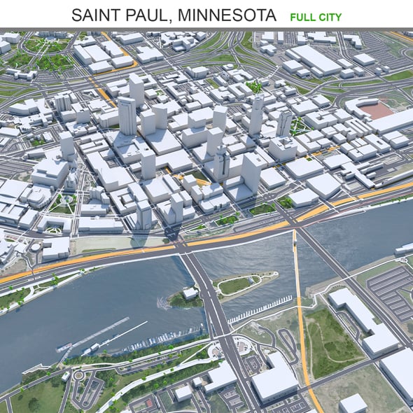 Saint Paul city Minnesota 3d model 40km - 3DOcean Item for Sale