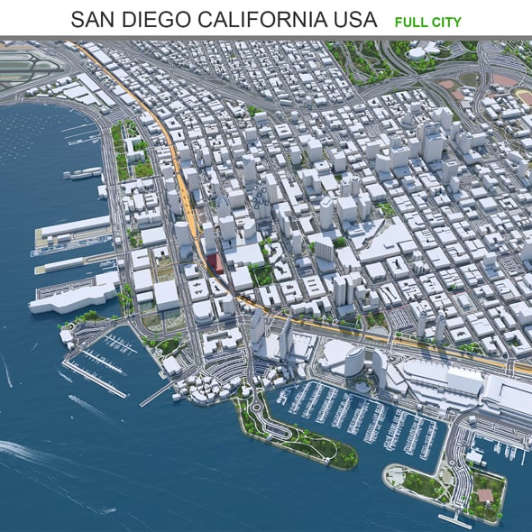 San Diego City California 3D Model 70km - 3DOcean Item for Sale