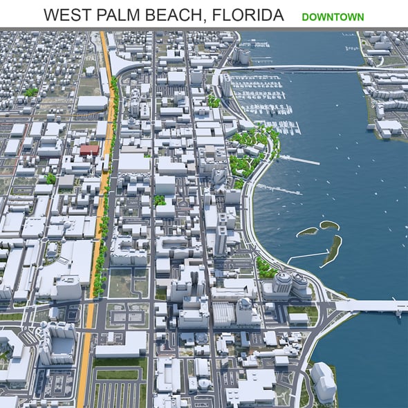 West Palm Beach Downtown city Florida USA 3d model 6km - 3DOcean Item for Sale