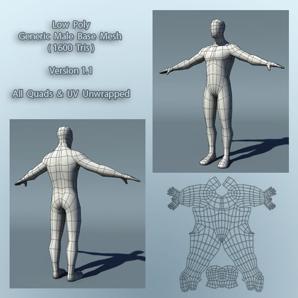 Optimized Low Poly Male Human Base Mesh Version1.1 - 3DOcean Item for Sale
