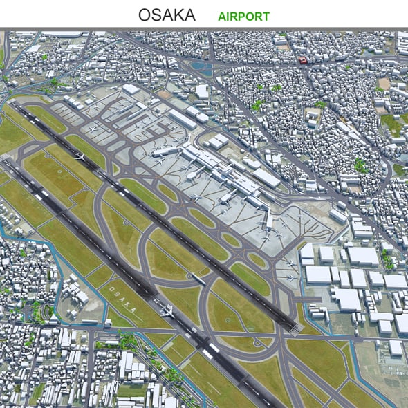 Osaka Airport 3d model 10km - 3DOcean Item for Sale