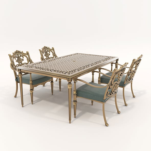 Classic Outdoor Dining Table and Chairs Set - 3DOcean Item for Sale