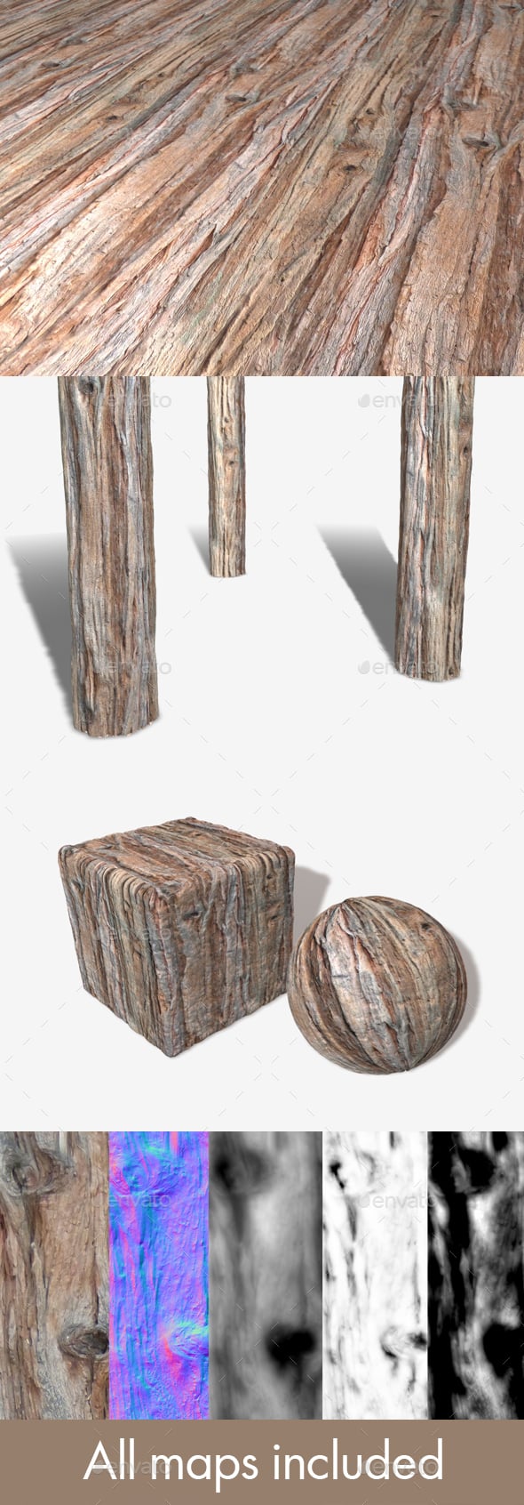 Rough Stripped Bark Seamless Texture - 3DOcean Item for Sale