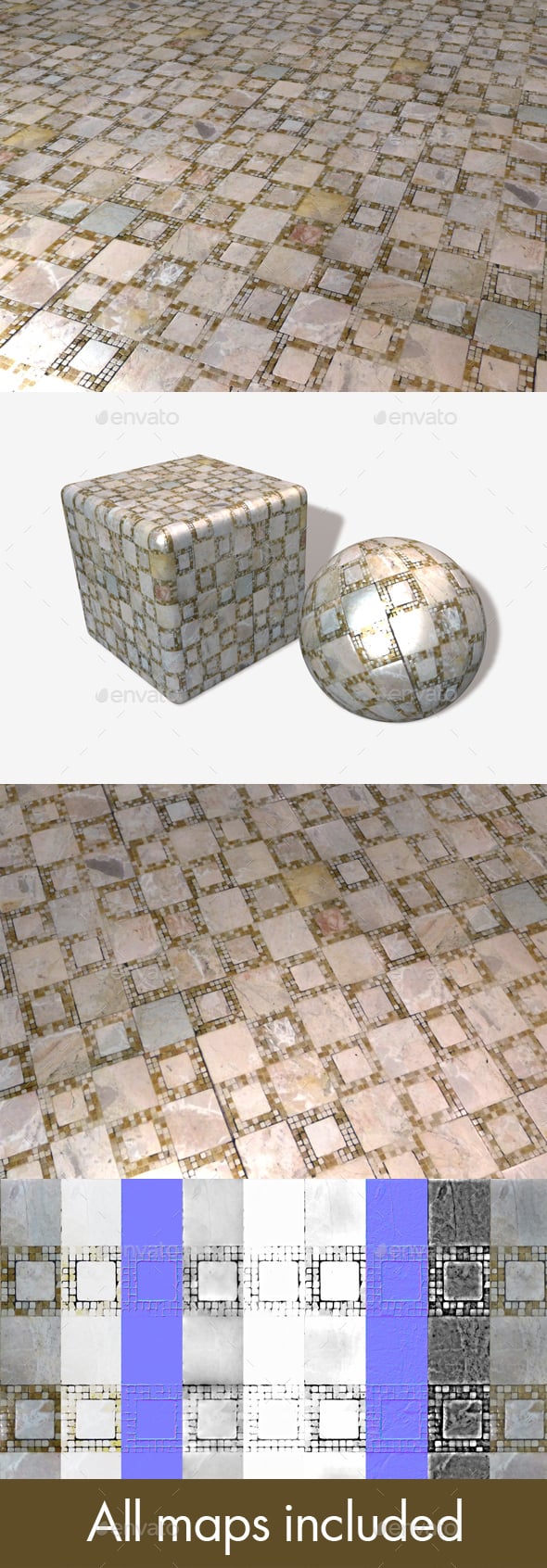 Square Mosaic Floor Tiles Seamless Texture - 3DOcean Item for Sale