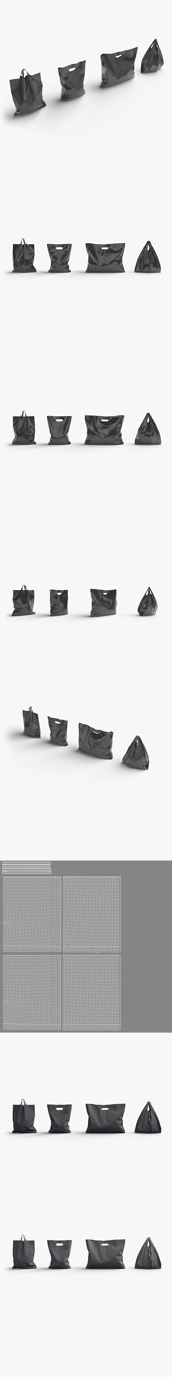 4 Black Plastic Bag Stand - handle packet shapes set - 3DOcean Item for Sale