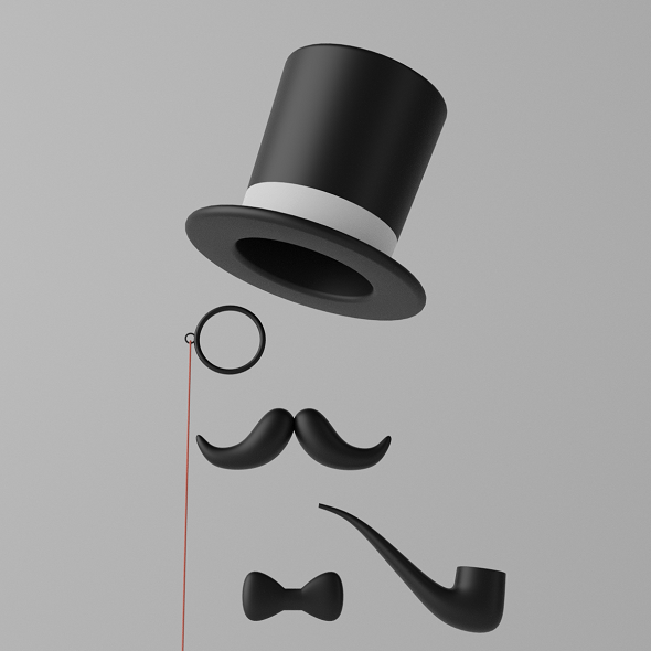 Top Hat Moustache Bow Tie Monocle Tobacco Pipe 3D model - 3DOcean Item for Sale