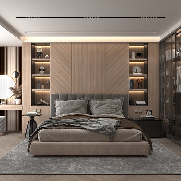Modern Bedroom Interior Scene 32 - 3DOcean Item for Sale