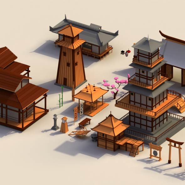 Low Poly Traditional Japanese Town - 3DOcean Item for Sale