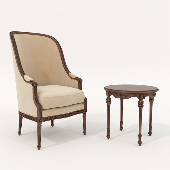 European Style Coffee Table and Armchairs 3 - 3DOcean Item for Sale