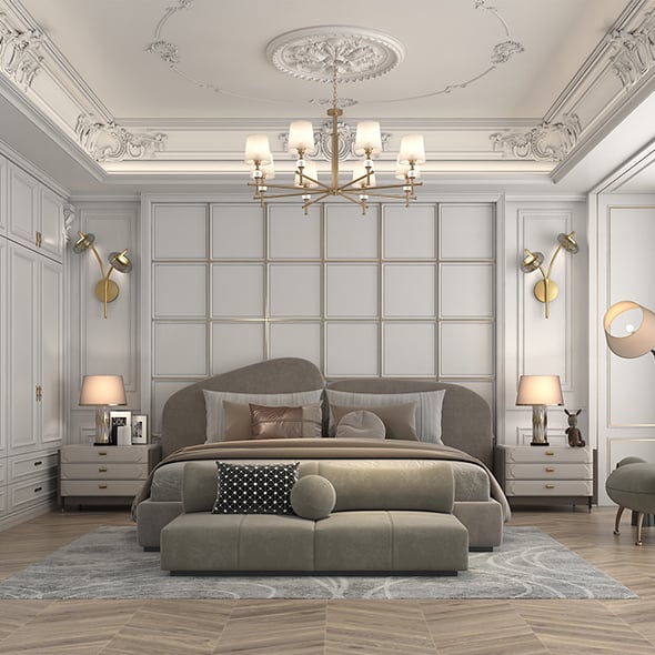 Classic Bedroom Interior Scene - 3DOcean Item for Sale