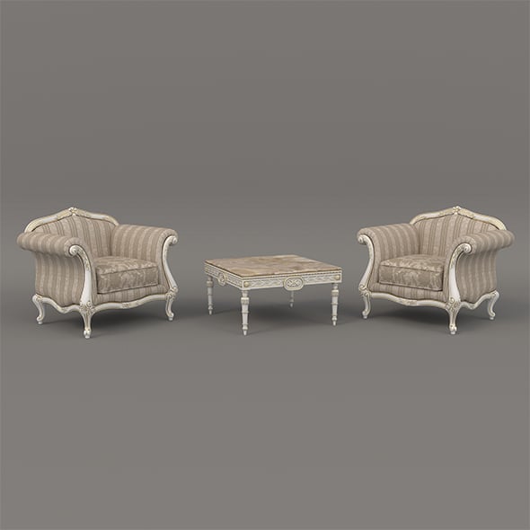 European Style Coffee Table and Armchairs 4 - 3DOcean Item for Sale