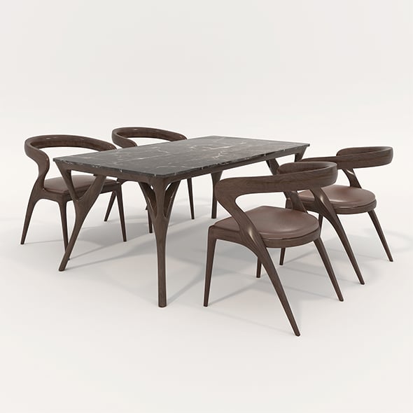 Restaurant Dining Table and Chairs 7 - 3DOcean Item for Sale