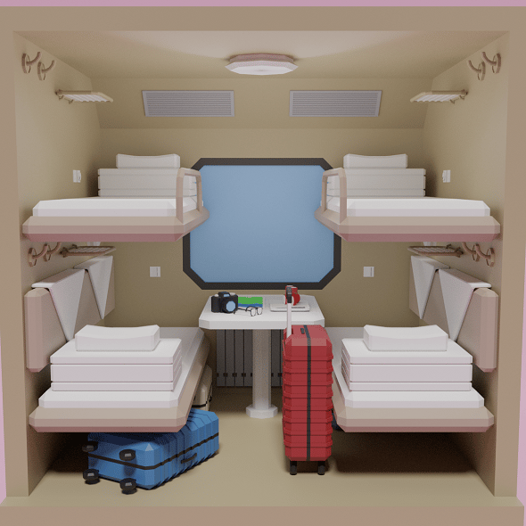 Lowpoly Sleeper Train Interior 3D Model - 3DOcean Item for Sale