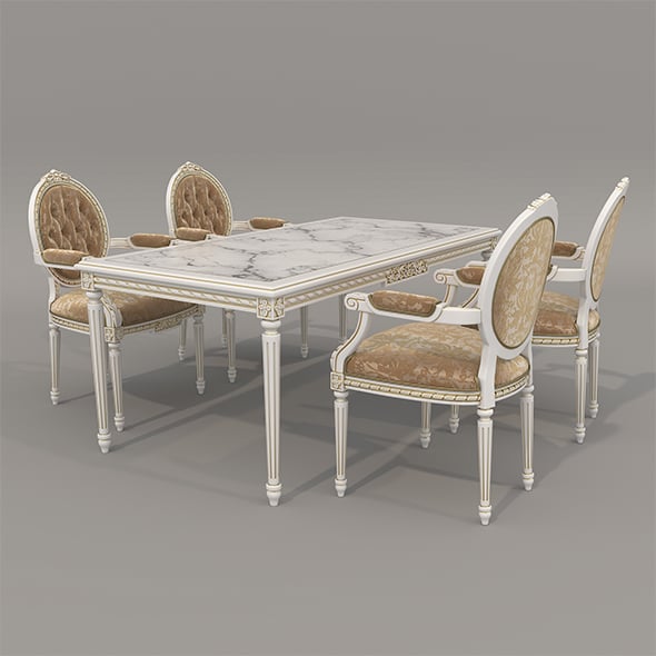 European Style Dining Table and Chairs 23 - 3DOcean Item for Sale