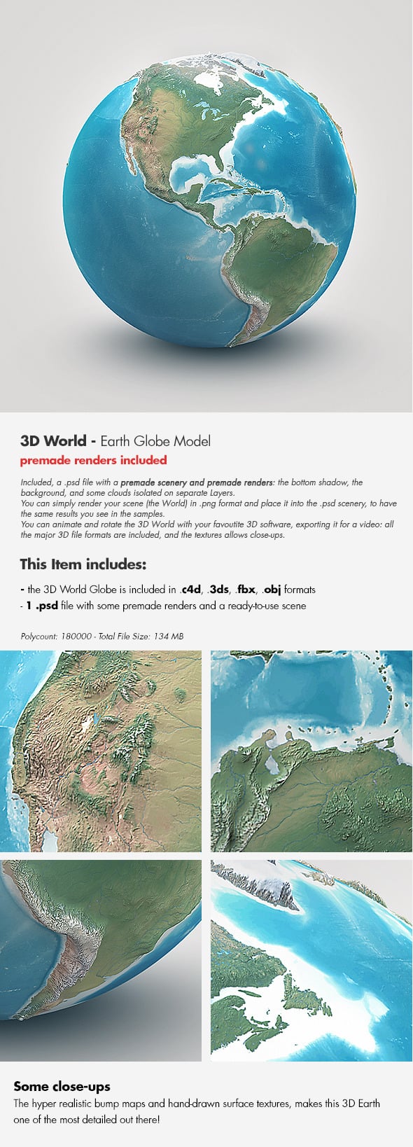 Planet Earth - Realistic 3D World Globe - 3DOcean Item for Sale