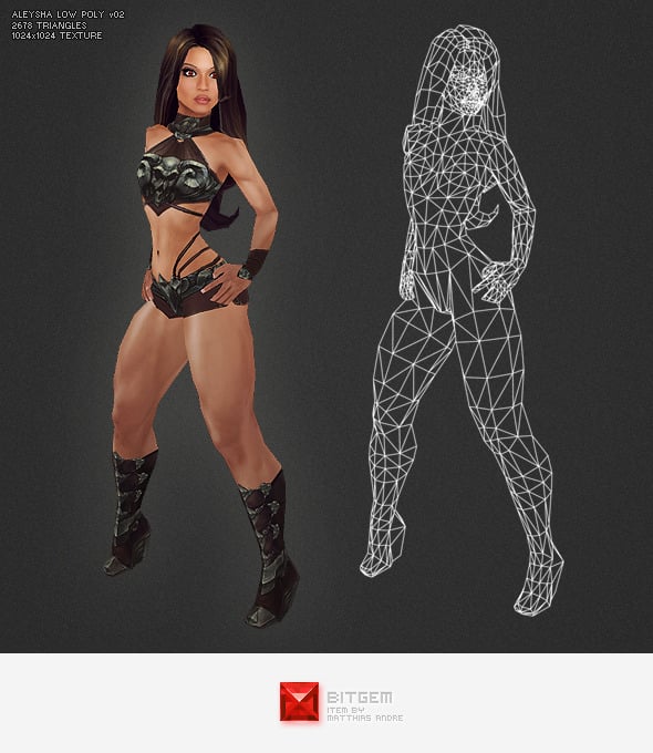 Low Poly Aleysha v02 - 3DOcean Item for Sale