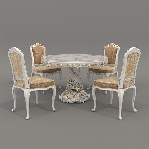 European Style Dining Table and Chairs 25 - 3DOcean Item for Sale