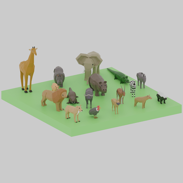 Cartoon LowPoly African Animals Collection 3D model - 3DOcean Item for Sale