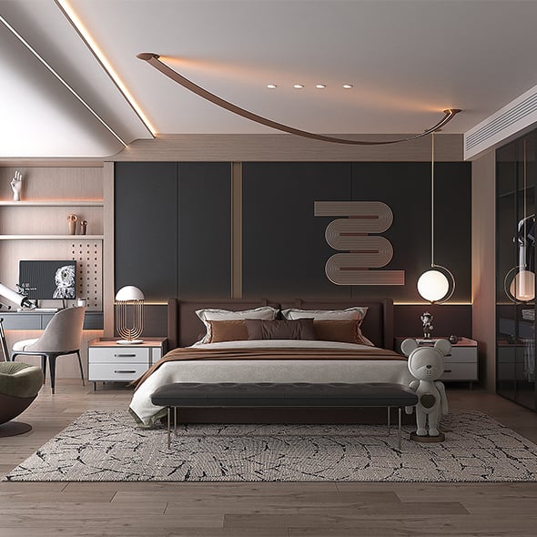 Modern Bedroom Interior Scene 34 - 3DOcean Item for Sale