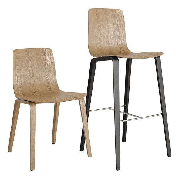AAVA 4 Wood Legs Dinner Chair and Bar Stool by Arper - 3DOcean Item for Sale
