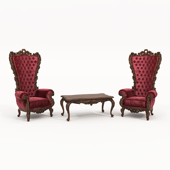 Classic Coffee Table and Armchairs 21 - 3DOcean Item for Sale
