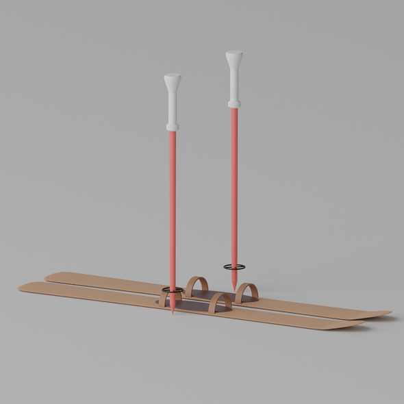 Cartoon Alpine Skis and Ski Poles 3D model - 3DOcean Item for Sale